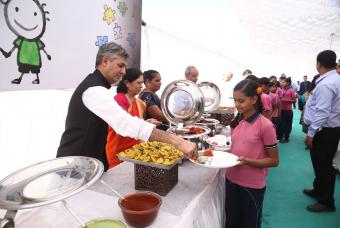 Hot nutritious food served to the children