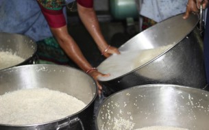 Rice Preparation In Akshaya Patra Kitchen In Baroda